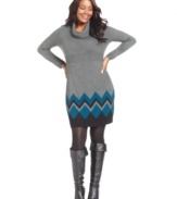 Fend off the frost with AGB's plus size sweater dress, punctuated by a zigzag pattern-- it's super-cute for the season!