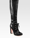 Redefine strong femininity wearing this impeccably crafted leather boot, with sumptuous velvet laces and a tall heel. Self-covered heel, 4 (100mm)Shaft, 15½Leg circumference, 13½Leather upper with velvet lacesSide zipLeather lining and solePadded insoleMade in ItalyOUR FIT MODEL RECOMMENDS ordering true size. 