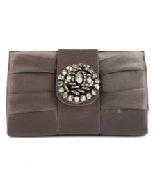 Opt for something elegant on your next evening out with this posh purse from Jessica McClintock. Dressed in silky satin with floral beaded accent, it's perfectly sized for out-on-the-town essentials.