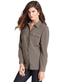 Punctuate your wardrobe with this must-have shirt from Elementz. The striped print and roll tab sleeves are so casual chic!