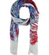 A playful print covers this modal accent scarf from Marc by Marc Jacobs - Allover multicolored print, easy to style length, frayed edges - Pair with an elevated jeans-and-tee ensemble