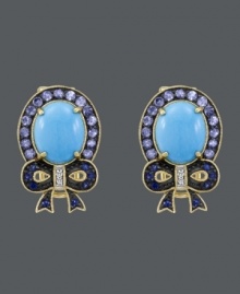 Get first place for stellar style. Carlo Viani's blue ribbon-themed stud earrings highlight oval-cut turquoise (5-1/5 mm) in addition to round-cut tanzanite (5/8 ct. t.w.) and sapphire (1/3 ct. t.w.) as well as white sapphire accents. Crafted in 14k gold. Approximate diameter: 3/4 inch.