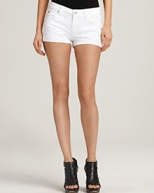 Hudson's bright white cuffed shorts are ultra-cute with rolled cuffs. A summer-perfect look for the pool or the beach.