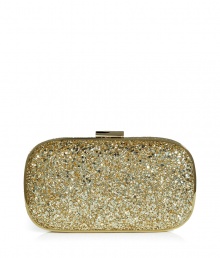 With a retro-inspired hard shell, this glam glitter clutch from cult-favorite accessory designer Anya Hindmarch is party-perfect - Rounded rectangular shape, logo-detailed clasp closure, allover glitter embellishment - Style with a sleek cocktail frock or a flirty club-ready look