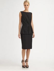 EXCLUSIVELY AT SAKS.COM. This chic, elegant silhouette gets an edge from an artfully pleated peplum.BoatneckSleevelessPleated bodice and peplumBack zip with contrast pipingFully linedAbout 21 from natural waist95% silk/5% spandexDry cleanMade in USA of imported fabricModel shown is 5'9 (175cm) wearing US size 4. 