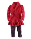 The pretty set combines a soft velour ruffled tunic with a snowflake-print legging for a cute seasonal outfit.