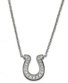 Your lucky charm. Eliot Danori's pendant necklace combines shimmering sparkling crystals and a horseshoe design. Set in rhodium-plated mixed metal. Approximate length: 16 inches + 2-inch extender. Approximate drop: 1/2 inch.