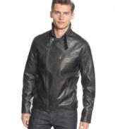 Trade in your old ride for this slim fit moto-inspired jacket from Calvin Klein and sit in the style driver's seat.