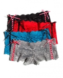 Hug your hips with a little attitude. JT Intimates laced up the sides of these comfy & cute lace boyshorts. Style #BF9813