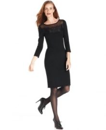 The little black dress gets revamped with on-trend lace at the neckline in this look from Ellen Tracy.