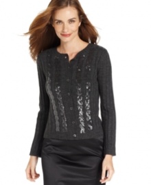 Add shine to casual ensembles with Ellen Tracy's cardigan, complete with sparkling sequins at the front.