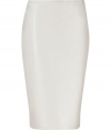 Bring bold style to your office-to-evening style with this luxe leather skirt from Ralph Lauren -Classic pencil style, back slit, concealed side zip closure - Style with a scoop neck top, a sleek blazer, and platform booties