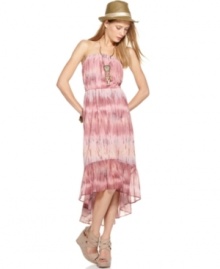 Rock a boho vibe with Bar III's strapless maxi dress, finished by tie-dyed print.