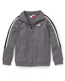 A sporty fave, this easy wear PUMA double knit jacket features flashes of contrast for flair.