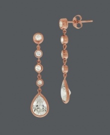 Looking for the perfect finishing touch? Let your style shine in B. Brilliant's dazzling linear drop earrings. 14k rose gold over sterling silver creates a modern look that highlights round and pear-cut cubic zirconias (1-9/10 ct. t.w.). Approximate drop: 1-1/4 inches.