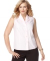 Getting ready just got easier with Jones New York Collection's sleeveless plus size shirt, which does not require ironing-- dress it up with trousers or down with denim!