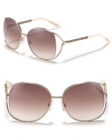 Captivate them in elegant open temple sunglasses with web etched arms.