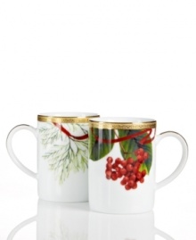 A new holiday classic, Holly Berry mugs feature filigree-patterned gold and beautiful Christmas botanicals in elegant white porcelain. Complements Charter Club's Grand Buffet Classic Gold and Red Rim dinnerware.