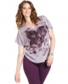 You'll totally love Eyeshadow's short sleeve plus size top, featuring a sequined heart print!