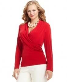 Elevate your casual style with Charter Club's long sleeve plus size top, elegantly finished by a wrap front.