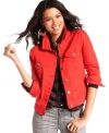 Tinseltown takes the ever-popular denim jacket to trend-right heights, designing this style in a totally vibrant, crimson wash! Layer the jacket over an ensemble of neutrals for a chic pop of color.