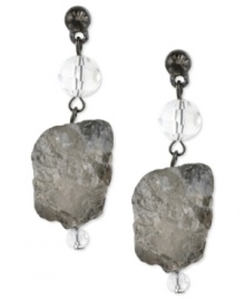 Look like a rock star. This pair of drop earrings from Kenneth Cole New York is crafted from hematite-tone mixed metal with clear glass crystal accents offsetting semi-precious geometric stones for a bold effect. Approximate drop: 1-3/4 inches.