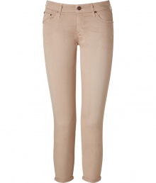 Stylish pants in beige cotton blend - Stunningly sexy - Cut like classic 5 pocket jeans - In the new, cropped length, casually rolled up - Pants fit real popping, but super comfy - Style hit and mega-trendy fave for young women - With a tunic, shirt with XL cardigan, denim shirt