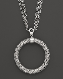 Multiple chains flank an intricately woven sterling silver circle. From Fifth Season by Roberto Coin