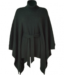 Wrap yourself up in luxe style with this lavish cashmere poncho from Ralph Lauren - Turtleneck, classic oversized poncho style, textured cable knit, ribbed neckline and hem, belted waist - Wear with skinny jeans, a fitted top, and over-the-knee boots