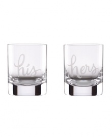 A perfect pair, kate spade new york's Two of a Kind double old-fashioned glasses are elegantly etched for the happy couple with his and hers in luminous glass. Cute for newlyweds, fun for your valentine.