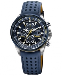 Explore the great blue yonder with expert precision with Citizen's Blue Angels World Chronograph A-T timepiece. Built with Eco-Drive, harnessing natural and artificial light, never needing a battery.