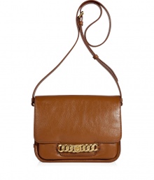 A chic sixties-inspired aesthetic informs this supple leather crossbody bag from Marc by Marc Jacobs - Front flap with gold-tone chain-detailed logo turn-lock closure, shoulder strap, back small patch pocket, textured leather - Perfect for off-duty looks or errands around town