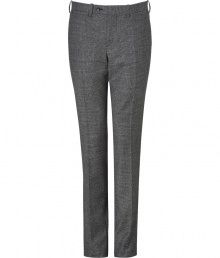 Classic sophistication comes easy with these sleek grey plaid pants from Neil Barrett - Flat front, side slit pockets, buttoned back welt pocket, buttoned tab closure, belt loops - Slim fit - Style with a cashmere pullover, a matching blazer or a leather jacket