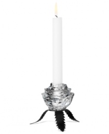 Keep the flame alive. A rose with black leaves blooms into a gorgeous candlestick, sparking new romance in any setting. Designed by Ludvig Lofgren for Kosta Boda.