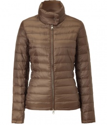 Lightweight and stylish, this quilted down jacket will keep you looking chic from season-to-season - Stand collar with snap detail, front zip closure, zip pockets, all-over quilt detail - Pair with jeans, wide leg trousers, or a mini-dress with ribbed tights