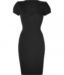 An office essential with an edge of sharp seduction, LAgences midnight tailored sheath is a must for polished business looks - Deep V-neckline, short sleeves, hidden back zip, contoured seaming - Form-fitting - Team with flawless pumps and a streamlined shopper tote