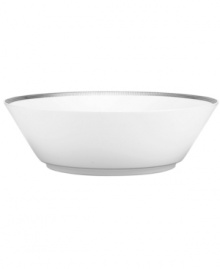 Go platinum. A solid band and three tiers of sparkling squares in white porcelain give the Pembroke Platinum vegetable bowl a look that's festive yet refined. A brilliant addition to a contemporary dinnerware collection by Noritake. Item differs slightly from product shown; no platinum banding at base.