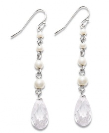 Simple yet sophisticated. Pretty imitation pearls and sparkling glass accents have an elegant effect on these linear drop earrings from Carolee. Set in silver tone mixed metal. Approximate drop: 2-3/8 inches.