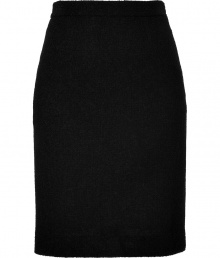 Bring sophisticated elegance to your work-to-cocktail look with this luxe wool-blend Moschino Cheap & Chic pencil skirt - Wide waistband, slim fit, pencil silhouette, concealed side zip closure - Style with a tie-neck blouse, cashmere cardigan, and peep-toe pumps