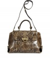 Invest in classic style with this luxe python tote from Salvatore Ferragamo - Front flap with gold-tone Gancini detailed closure, top carrying handle, adjustable and convertible shoulder strap, Gancini side detail, back zip pocket, natural python leather - Great for everyday use or for off-duty chic