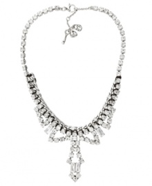 Showstopping style. Make a grand entrance in Fossil's glittering and glamorous statement necklace. With a dazzling and dramatic assortment of clear crystals, it's set in vintage silver tone mixed metal. Includes a lobster claw closure. Approximate length: 14 inches + 2-inch extender. Approximate drop: 2 inches.