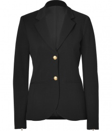 Perfect for dressing up workweek looks, Theorys black blazer is an ultra-sleek choice - Notched lapel, long sleeves, zippered cuffs, buttoned front, front slit pockets - Tailored fit - Wear over sheath dresses, or with slim fit separates to work