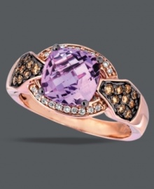 Get girly in Le Vian's blush-worthy design. This 14k rose gold ring shimmers with a sweet, cushion-cut pink amethyst (2-1/4 ct. t.w.), sparkling round-cut white diamonds (1/10 ct. t.w.) and brown diamonds (1/4 ct. t.w.).