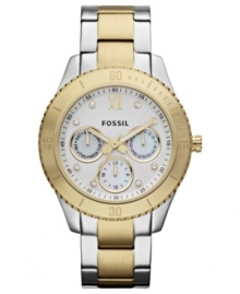 Streaks of golden sun create gleaming style on this Stella collection watch, by Fossil.