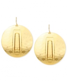 Glamorous in gold tones. This pair of drop earrings, crafted from gold-tone mixed metal, from Robert Lee Morris has a rectangular detail on a hammered background for a unique effect. Approximate drop: 2-1/4 inches.