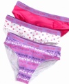 Calvin Klein's got her covered with the bright patterns and comfortable fit of this convenient bikini 3 pack.