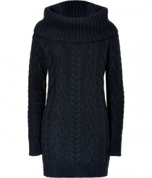 Take on the new season in ultra luxe style with Malos chunky knit cashmere cabled dress, perfect for cozy weekends with flats, or chic days at the office with heels - Oversized ribbed turtleneck, long sleeves, ribbed trim - Form-fitting - Wear with flats and shoppers, or with statement heels and sleek carryall totes