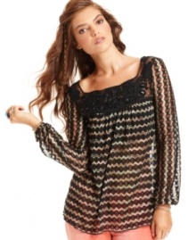 A beaded lace inset adds a luxe effect to this Free People zigzag striped top -- perfect for a boho-chic look!