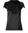 This ruffle-laden top from Steffen Schraut inject glam style into your office-to-evening look - Round neck with ruffle trim, petal-shaped short puff sleeves, bodice with front ruffle details, slim fit, concealed back zip closure - Wear with a pencil skirt, cropped trousers or skinny jeans