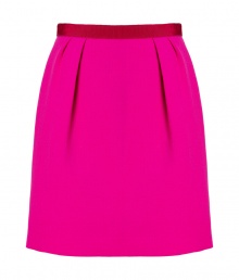 Finish your look on an impossibly feminine note with Tara Jarmons fuchsia pleated wool skirt, perfect for showcasing breezy tops and statement accessories - Hidden back zip, contrast grosgrain waistline with flat bow detail, full skirt - Style with romantic silk blouses and platform pumps